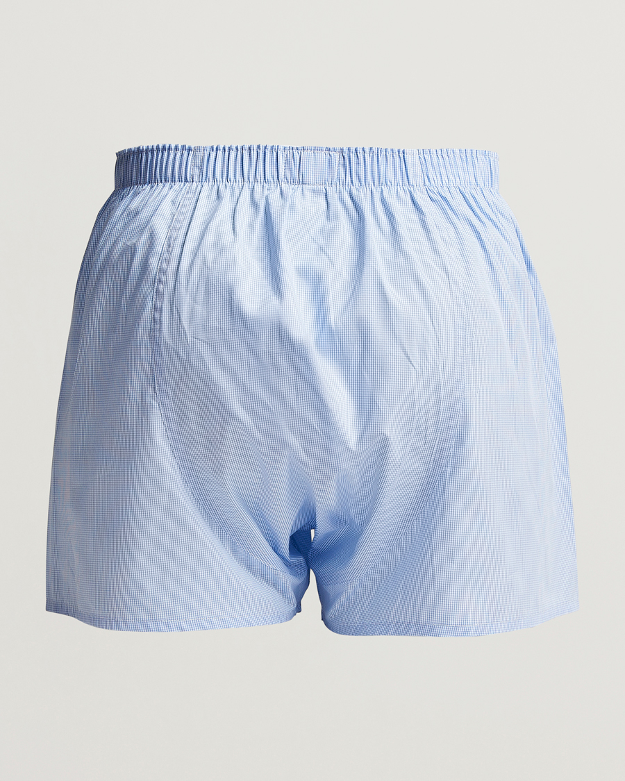 Herren | Unterhosen | Sunspel | Classic Woven Cotton Boxer Shorts Light Blue Gingham