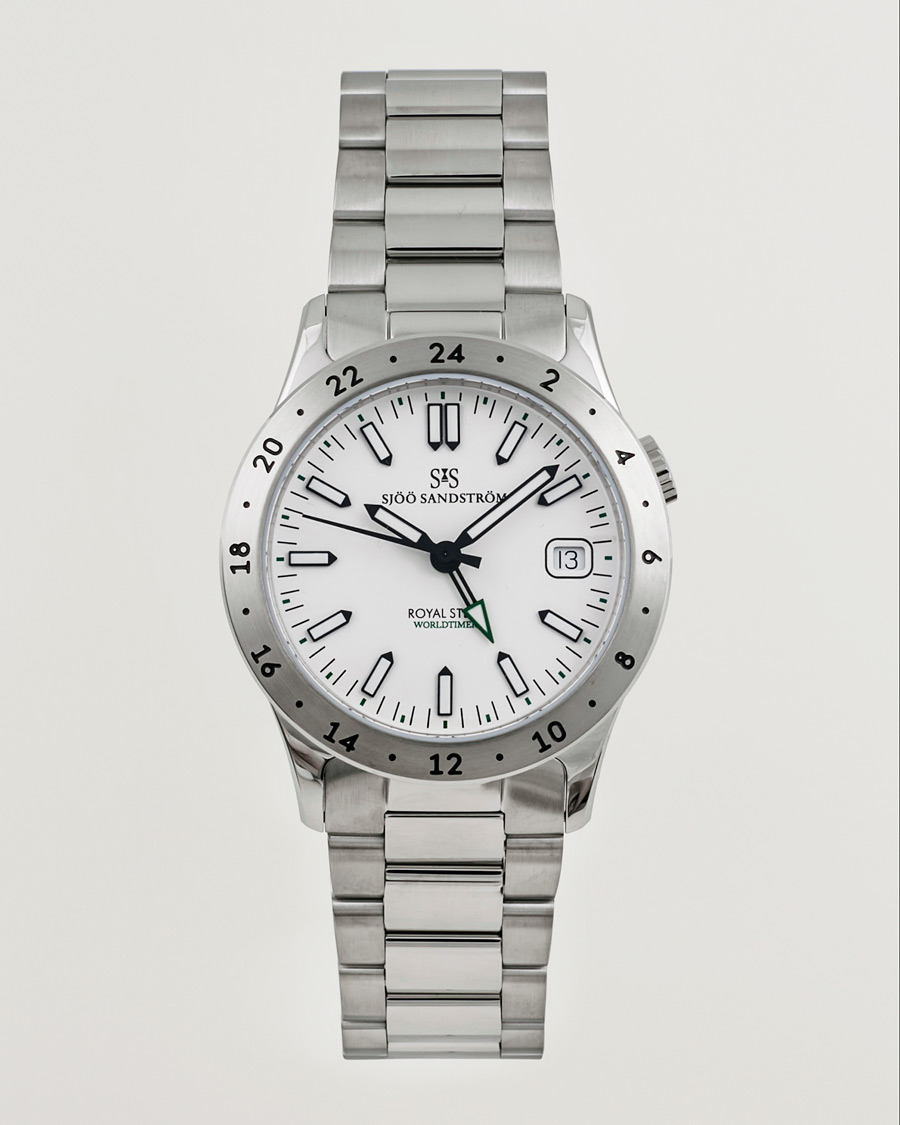 Herren | Sjöö Sandström Royal Steel Worldtimer 36mm White with Steel | Sjöö Sandström | Royal Steel Worldtimer 36mm White with Steel