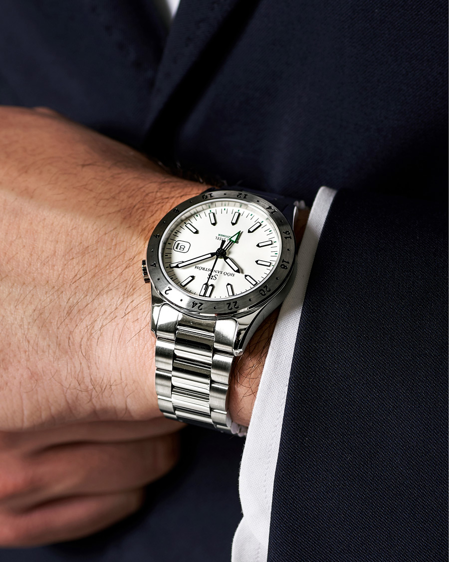 Herren | Sjöö Sandström Royal Steel Worldtimer 36mm White with Steel | Sjöö Sandström | Royal Steel Worldtimer 36mm White with Steel