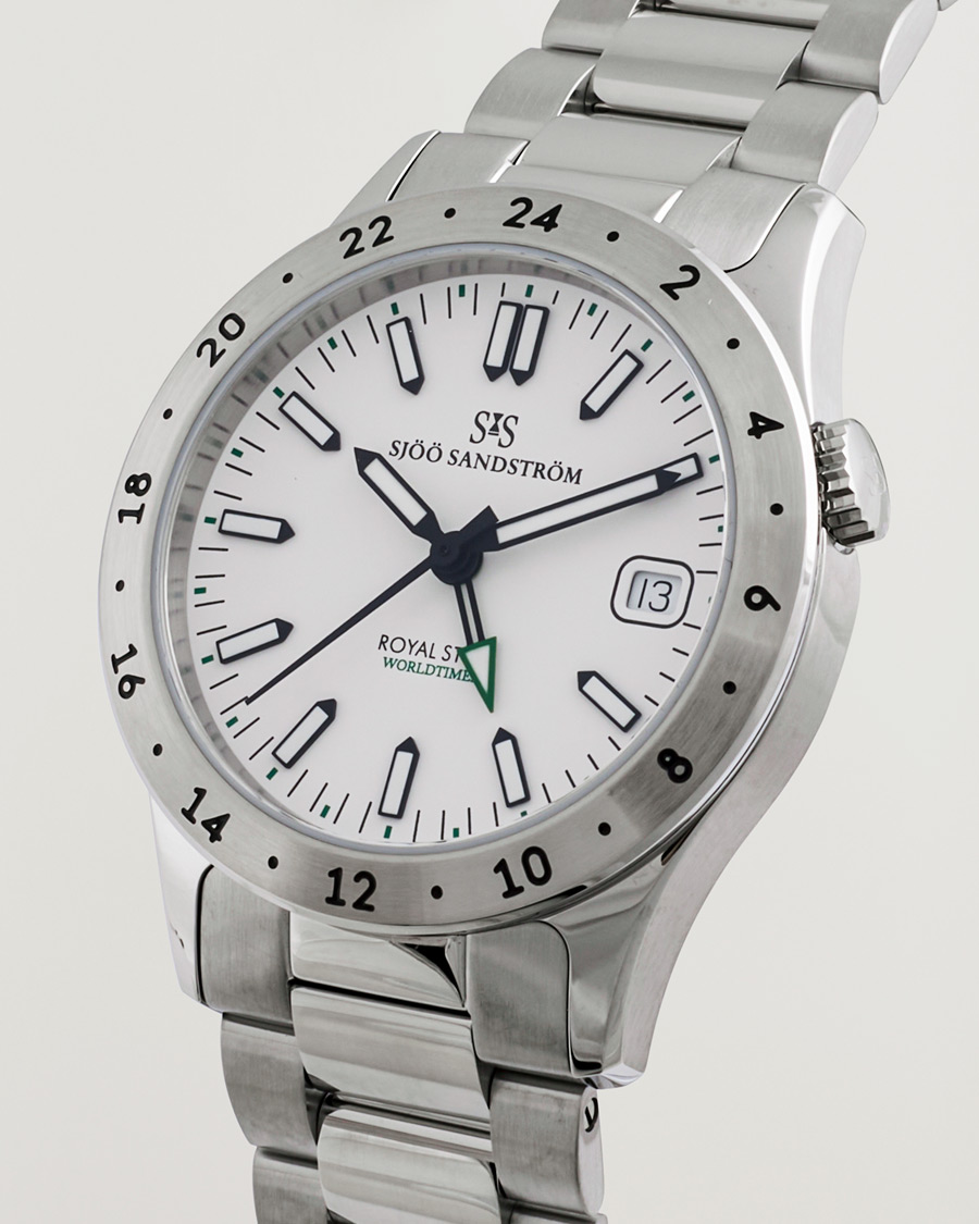 Herren | Sjöö Sandström Royal Steel Worldtimer 36mm White with Steel | Sjöö Sandström | Royal Steel Worldtimer 36mm White with Steel