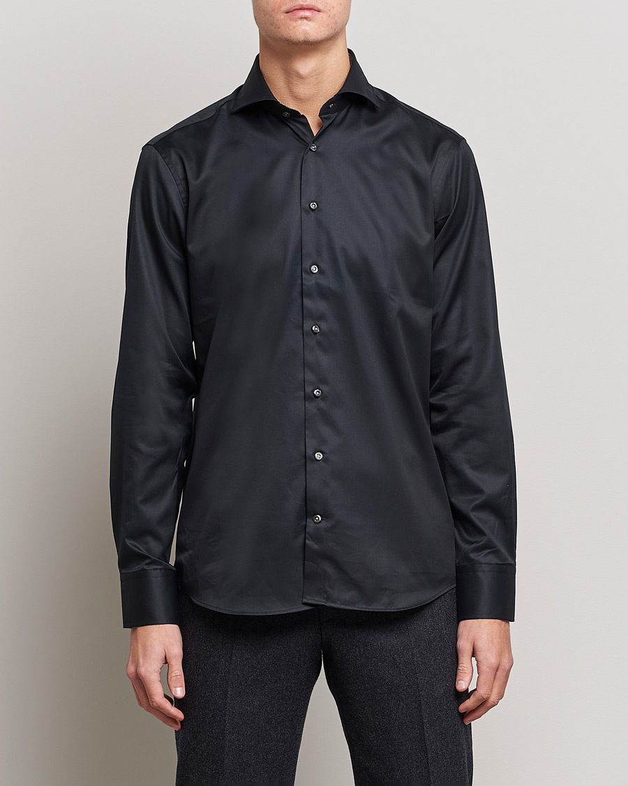 Herren | Formelle Hemden | Stenströms | Fitted Body Contrast Shirt Black