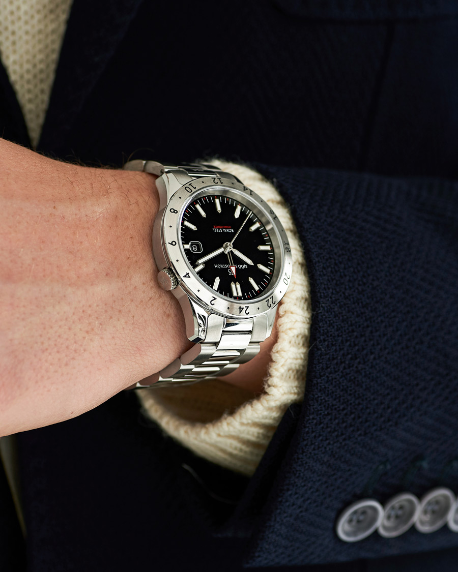 Herren | Sjöö Sandström Royal Steel Worldtimer 41mm Black with Steel | Sjöö Sandström | Royal Steel Worldtimer 41mm Black with Steel