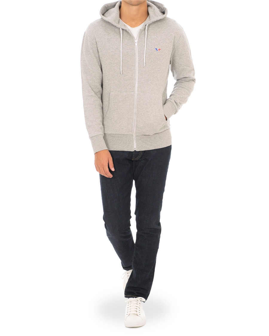 Herren | Pullover | Maison Kitsuné | Zip Hoodie Tricolor Fox Patch Grey Melange