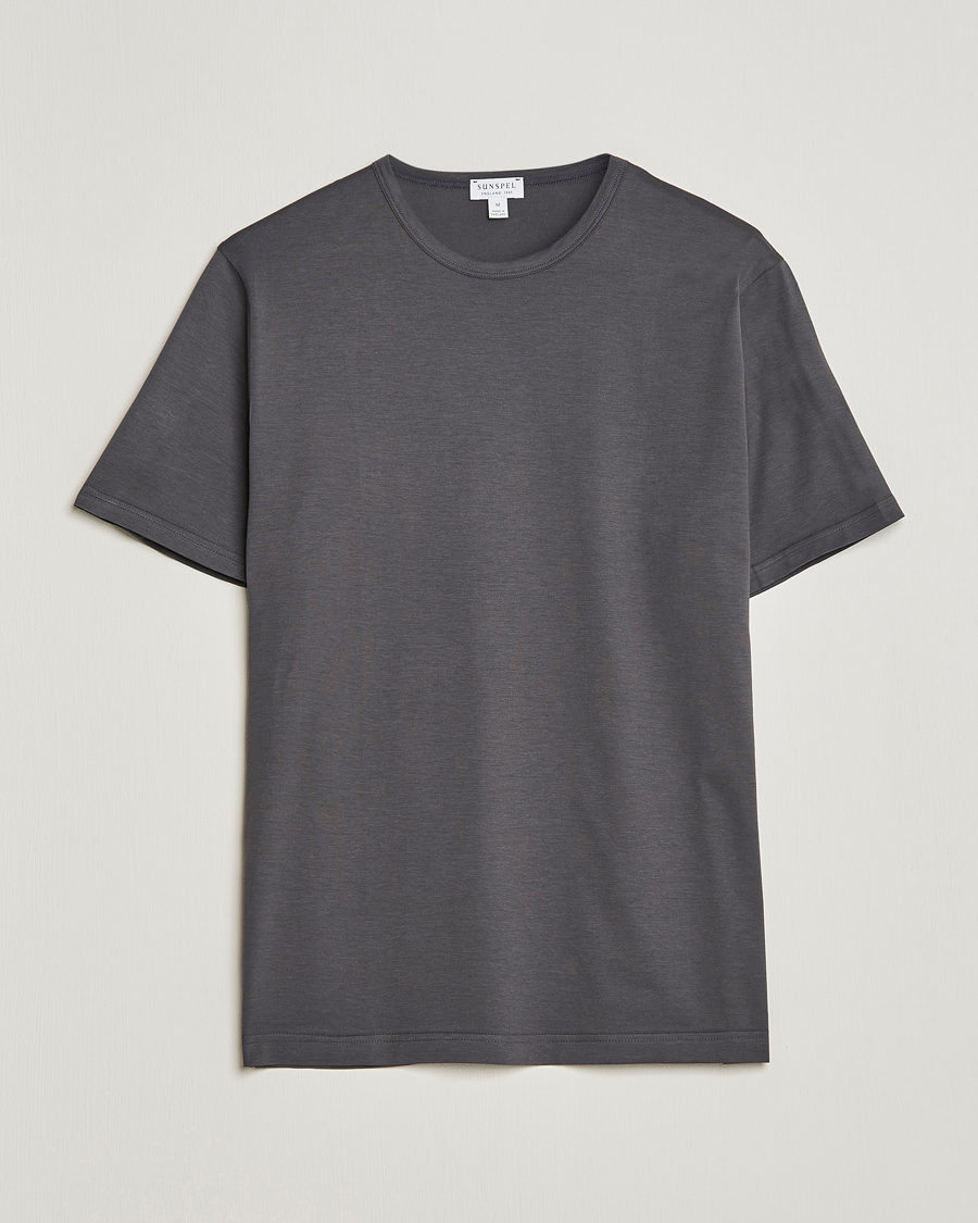 Herren | T-Shirts | Sunspel | Crew Neck Q82 Cotton T-Shirt Charcoal