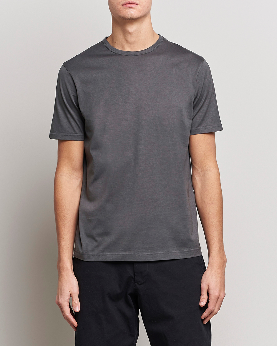 Herren | Sunspel | Sunspel | Crew Neck Cotton Tee Charcoal