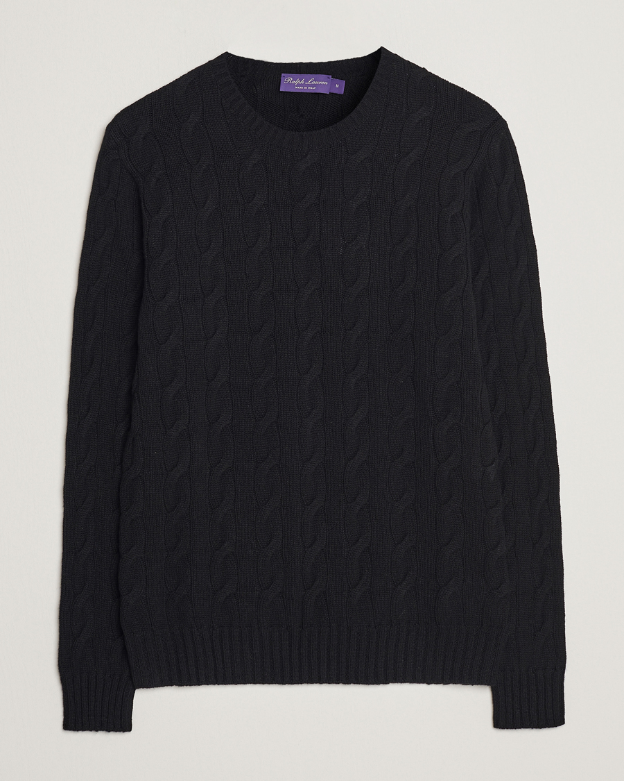 Herren | Pullover | Ralph Lauren Purple Label | Cashmere Cable Crew Neck Sweater Black