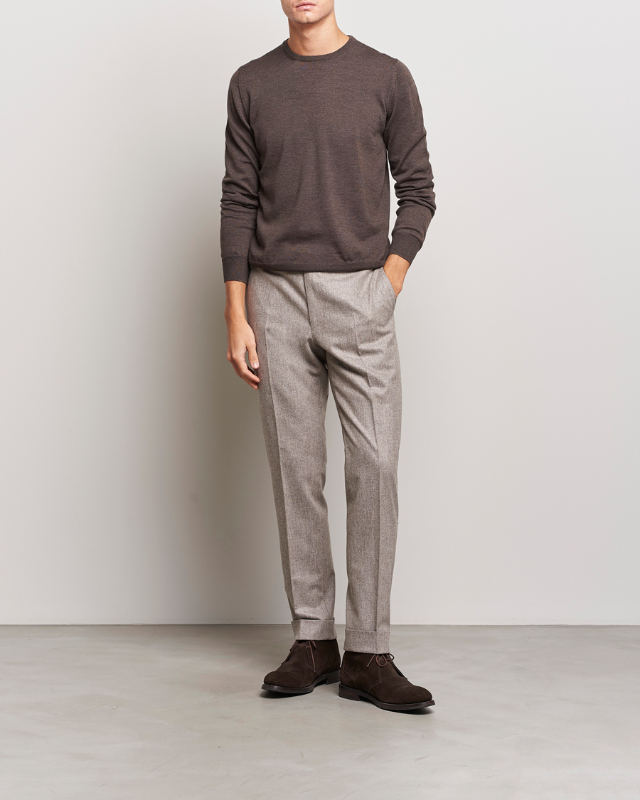 Herren | Pullover | Gran Sasso | Merino Fashion Fit Crew Neck Pullover Brown