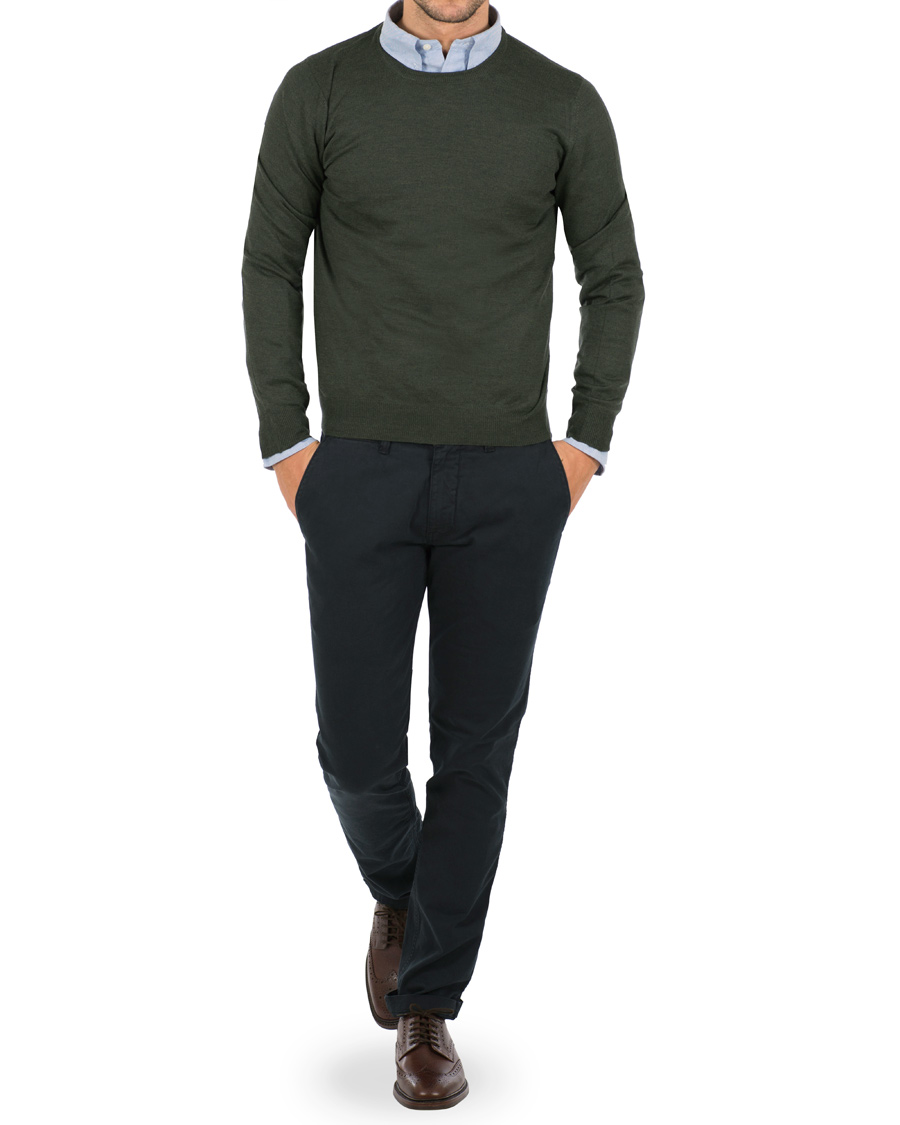 Herren | Pullover | Gran Sasso | Merino Fashion Fit Crew Neck Pullover Olive Green