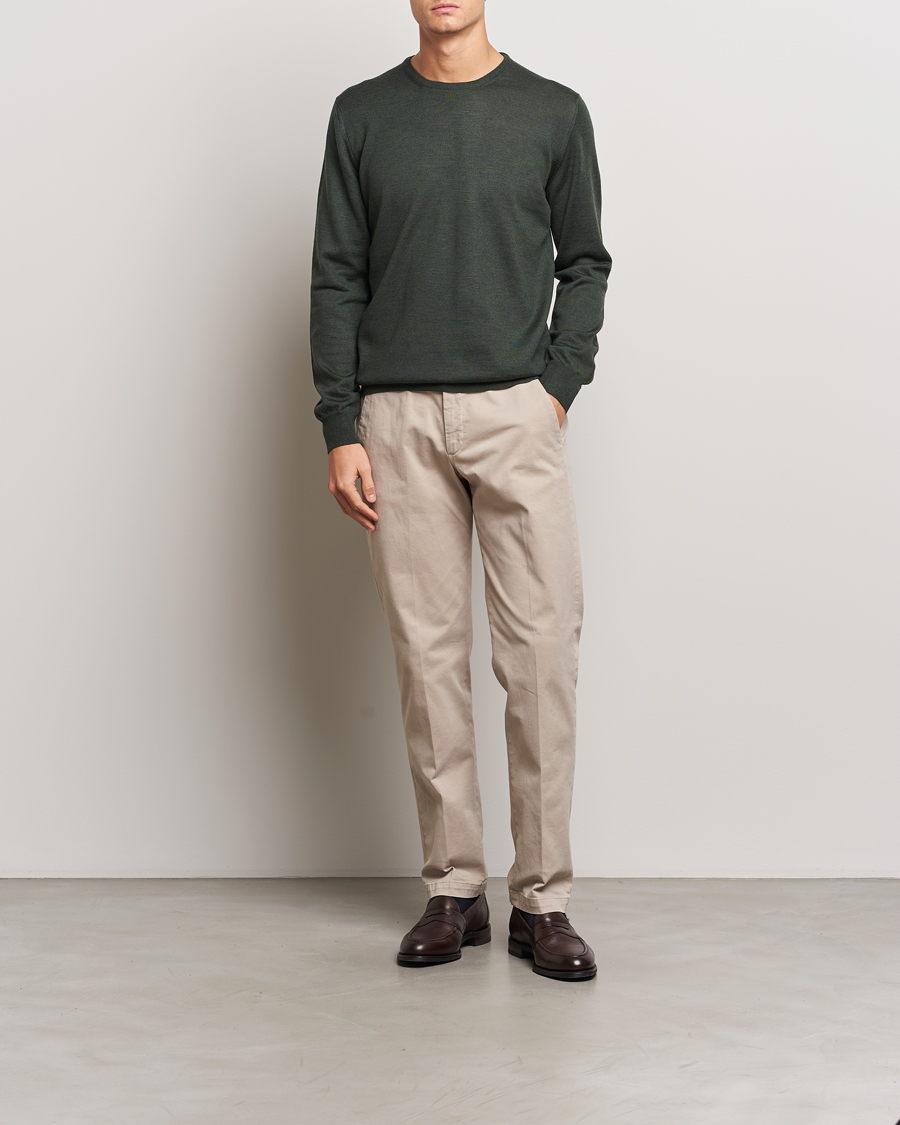 Herren | Pullover | Gran Sasso | Merino Fashion Fit Crew Neck Pullover Olive Green
