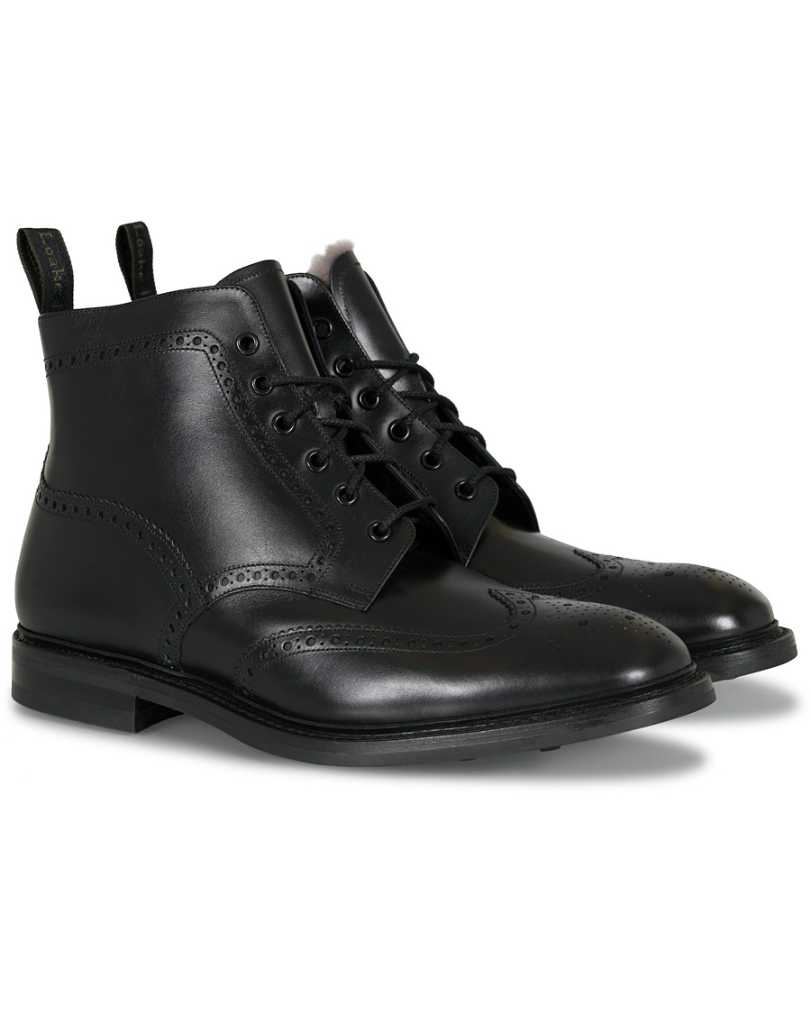 Herren | Loake 1880 Wolf Premium Fur Lined Brogue Black Calf | Loake 1880 | Wolf Premium Fur Lined Brogue Black Calf