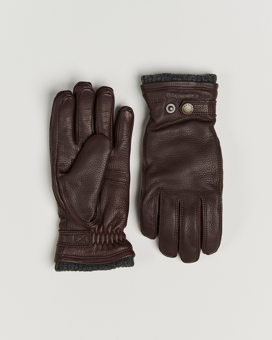 Herren | Handschuhe | Hestra | Utsjö Fleece Lined Buckle Elkskin Glove Espresso
