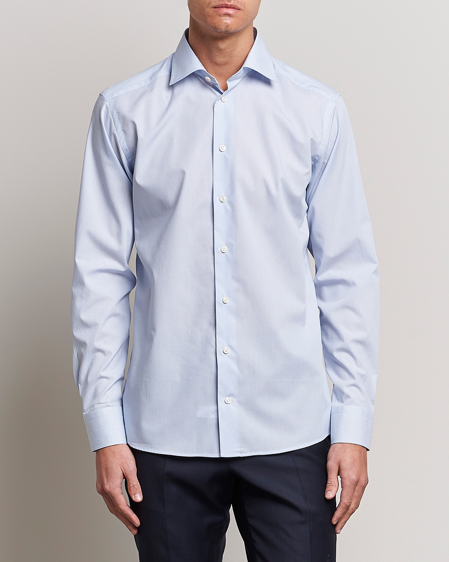 Herren | Eton | Eton | Slim Fit Poplin Thin Stripe Shirt Blue/White