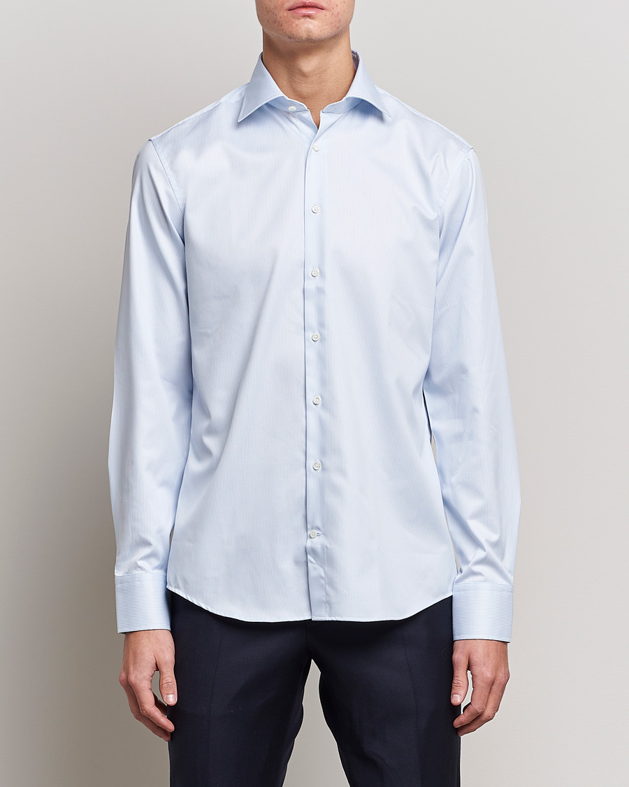 Herren | Businesshemden | Stenströms | Fitted Body Thin Stripe Shirt White/Blue