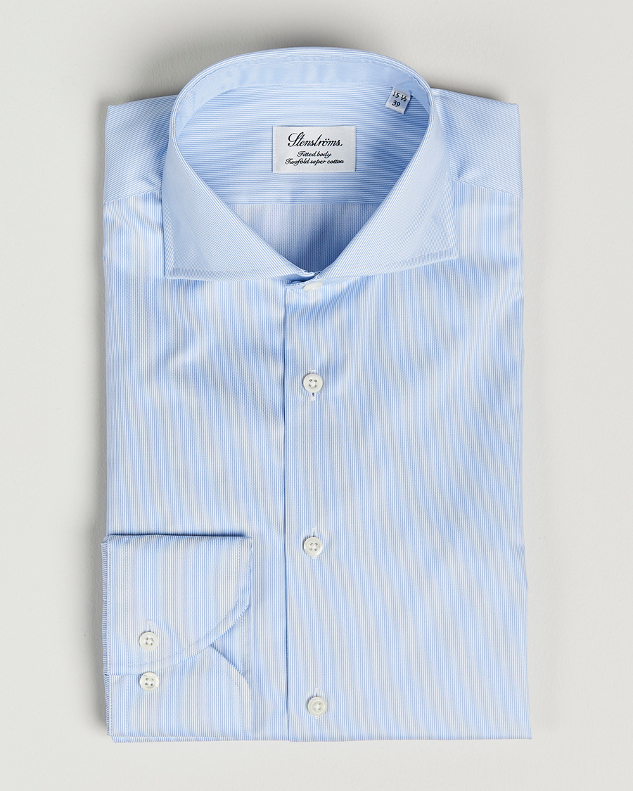 Herren | Hemden | Stenströms | Fitted Body Thin Stripe Shirt White/Blue