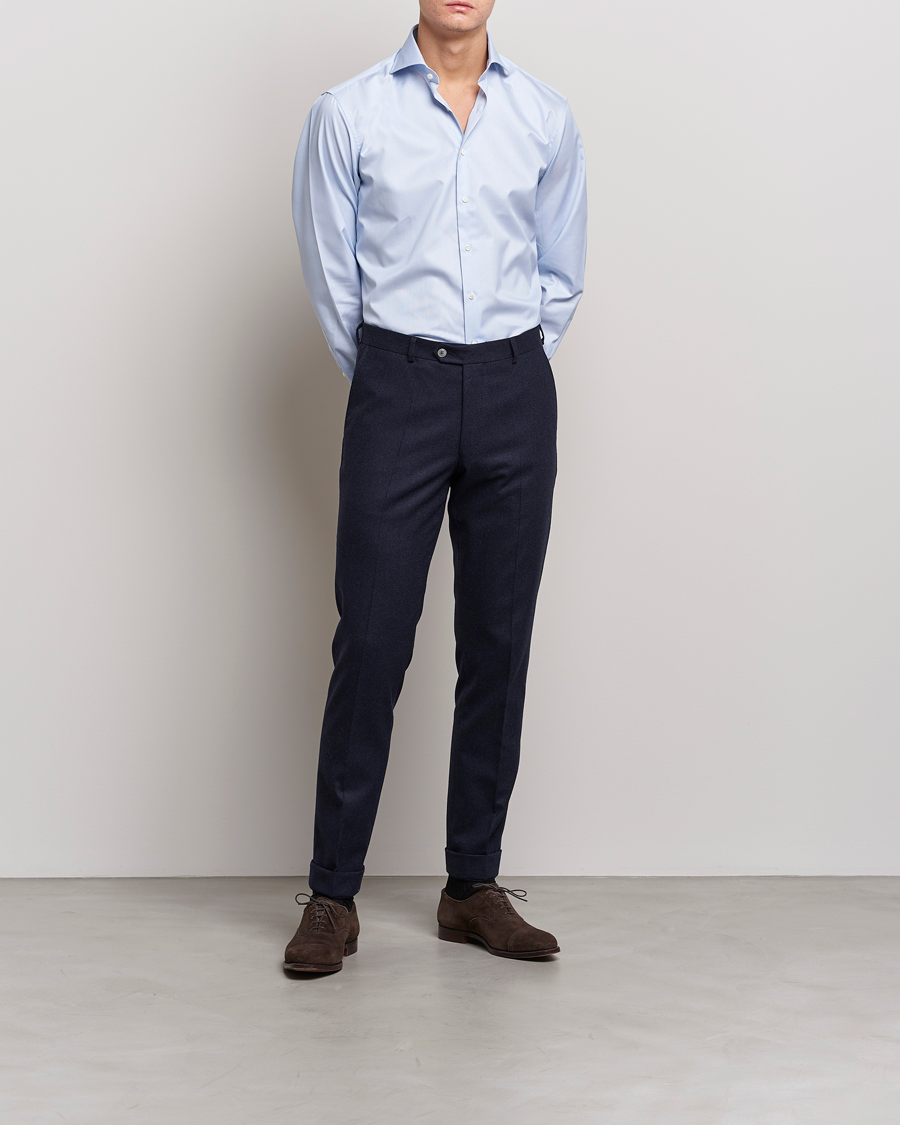 Herren | Formelle Hemden | Stenströms | Fitted Body Thin Stripe Shirt White/Blue