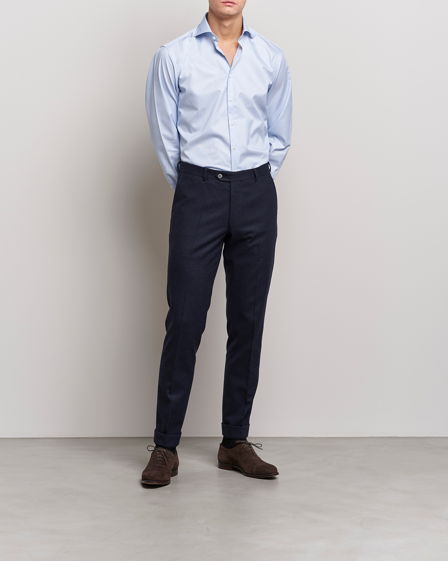 Herren |  | Stenströms | Fitted Body Thin Stripe Shirt White/Blue