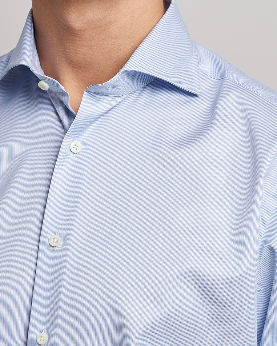 Herren | Hemden | Stenströms | Fitted Body Thin Stripe Shirt White/Blue