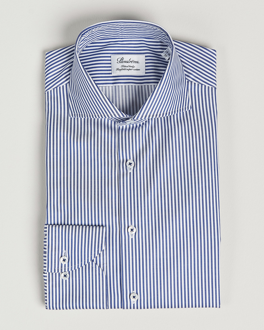 Herren | Hemden | Stenströms | Fitted Body Stripe Shirt White/Blue