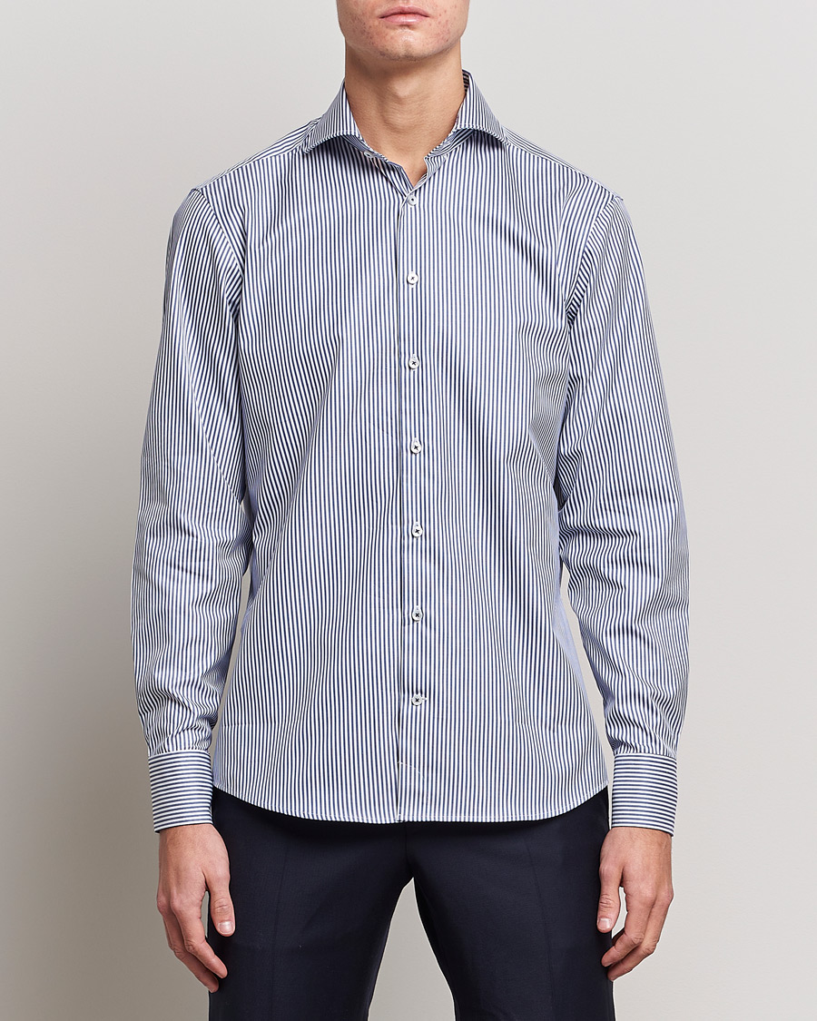 Herren | Formelle Hemden | Stenströms | Fitted Body Stripe Shirt White/Blue