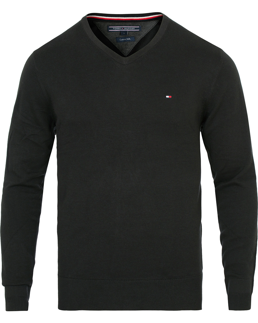 Herren | Pullover | Tommy Hilfiger | Cotton/Silk V-Neck Pullover Flag Black