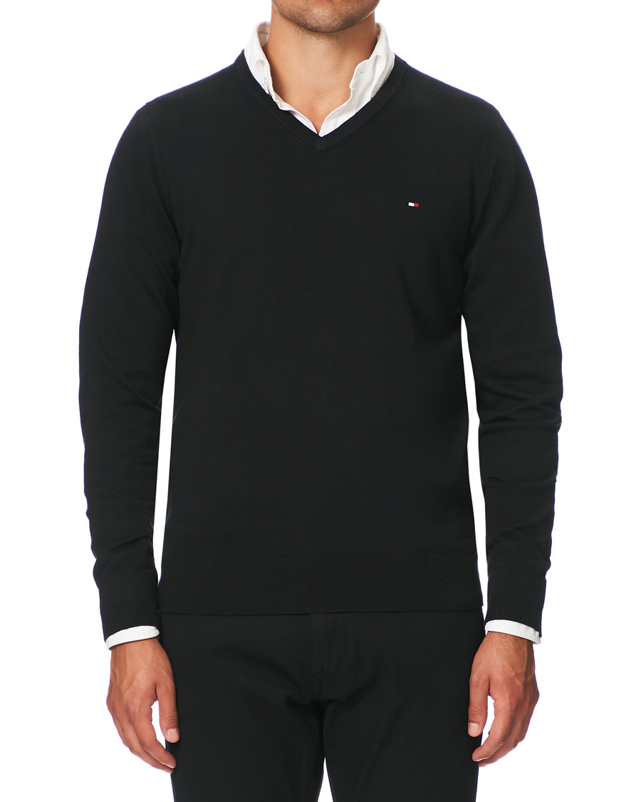 Herren | Pullover | Tommy Hilfiger | Cotton/Silk V-Neck Pullover Flag Black