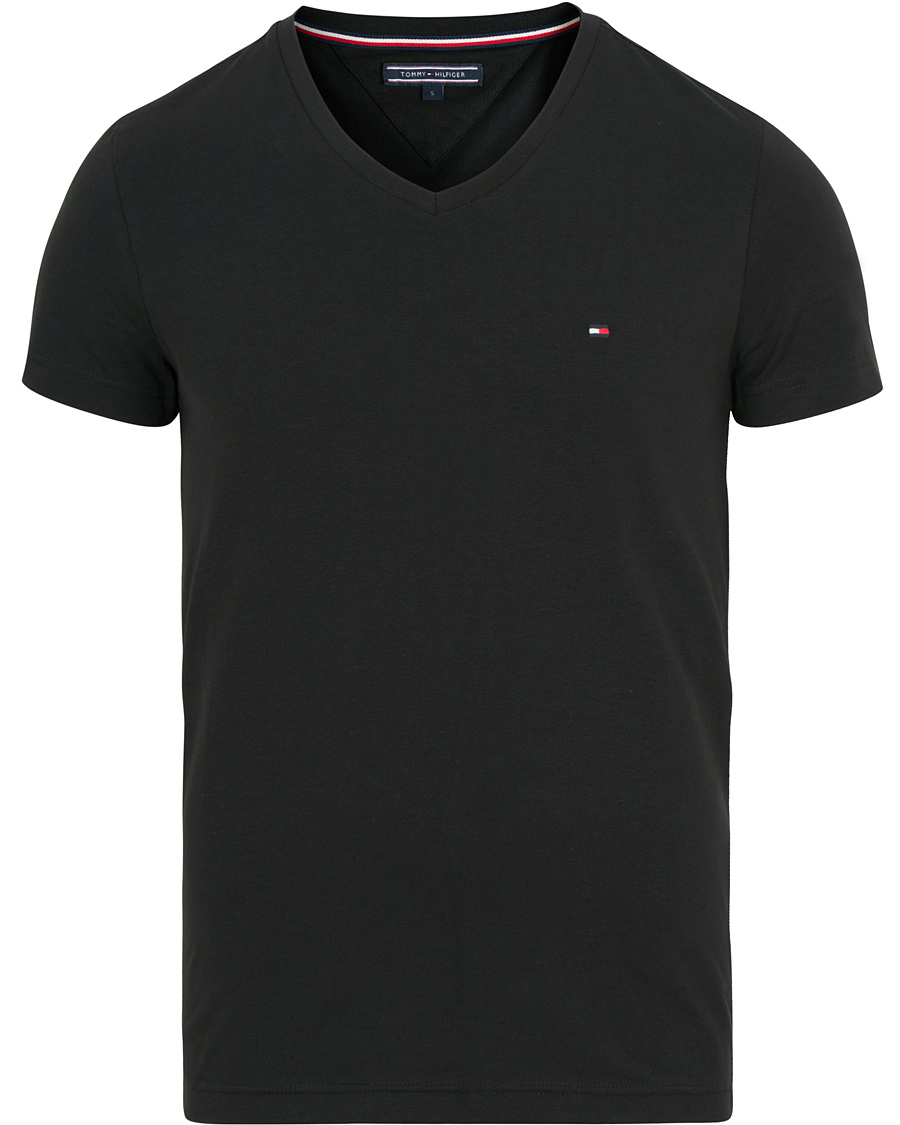 Herren | T-Shirts | Tommy Hilfiger | Slim Fit Stretch V-Neck Tee Flag Black