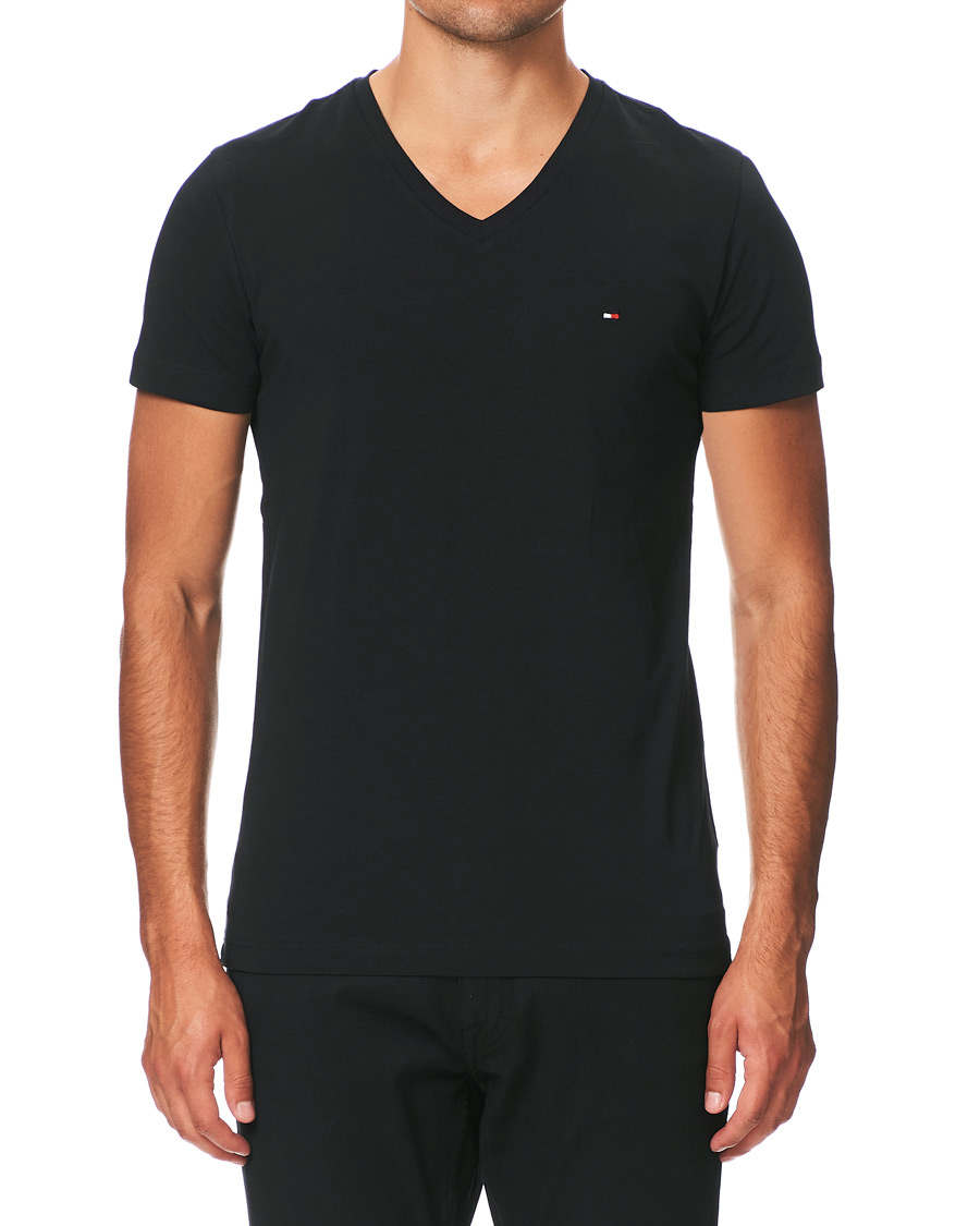 Herren | T-Shirts | Tommy Hilfiger | Slim Fit Stretch V-Neck Tee Flag Black