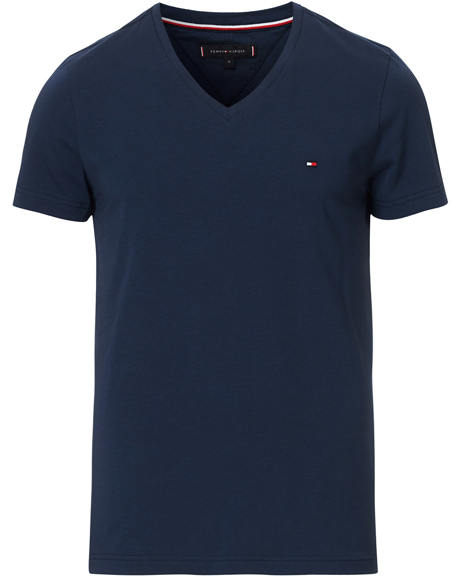 Herren | T-Shirts | Tommy Hilfiger | Slim Fit Stretch V-Neck Tee Navy Blazer