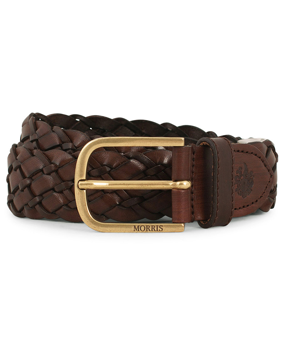 Herren | Morris Braided Leather 3,5 cm Belt Dark Brown | Morris | Braided Leather 3,5 cm Belt Dark Brown