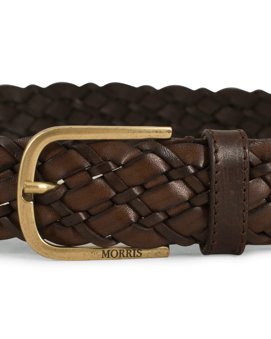 Herren | Morris Braided Leather 3,5 cm Belt Dark Brown | Morris | Braided Leather 3,5 cm Belt Dark Brown