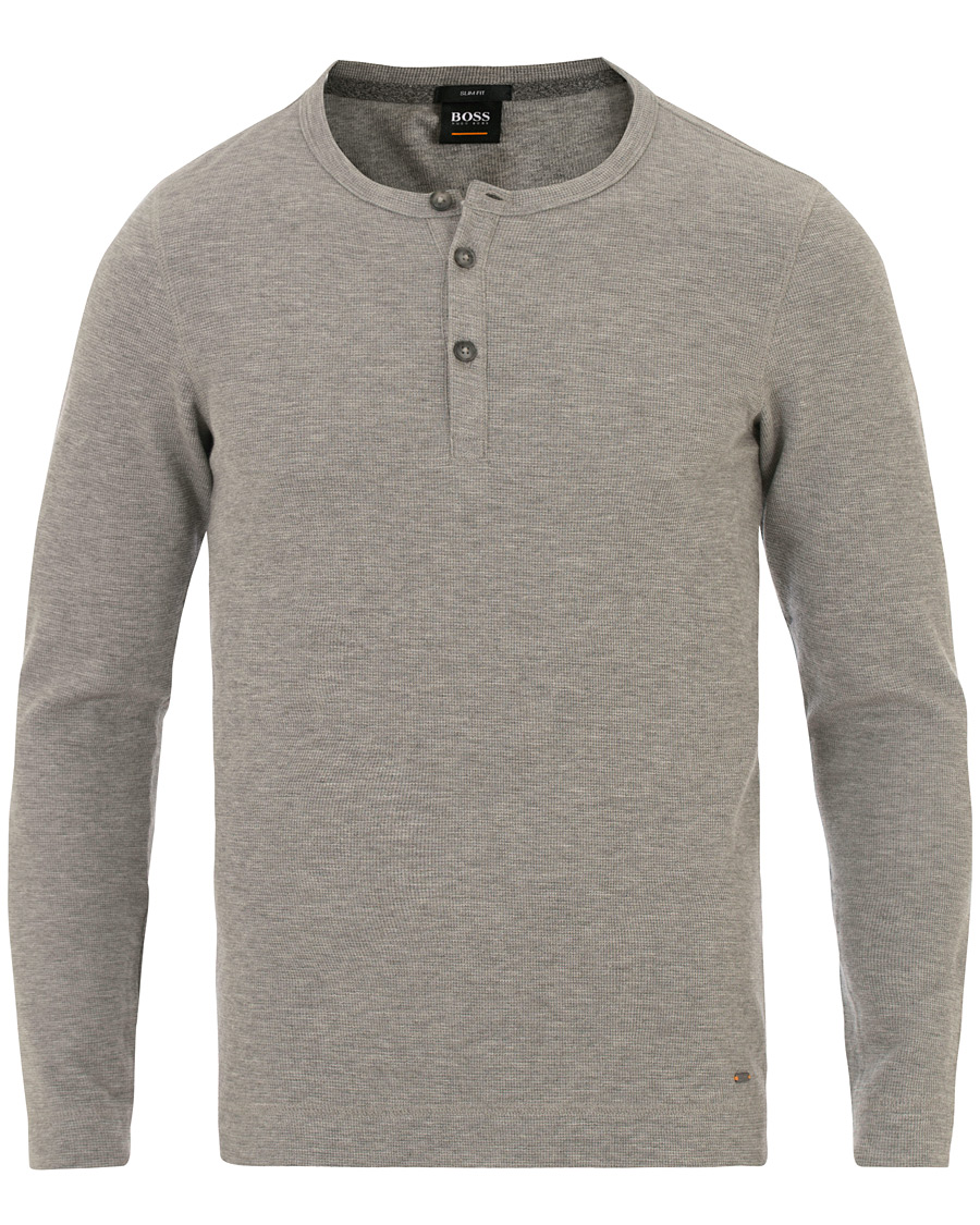 Herren | Pullover | BOSS ORANGE | BOSS Casual Trix Fine Heather Waffle Henley Mid Grey Melange