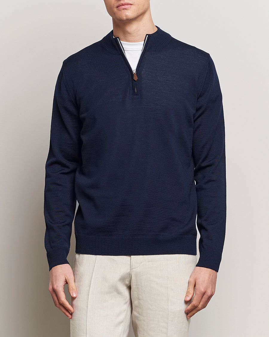 Herren | Business & Beyond | Stenströms | Merino Wool Half Zip Navy