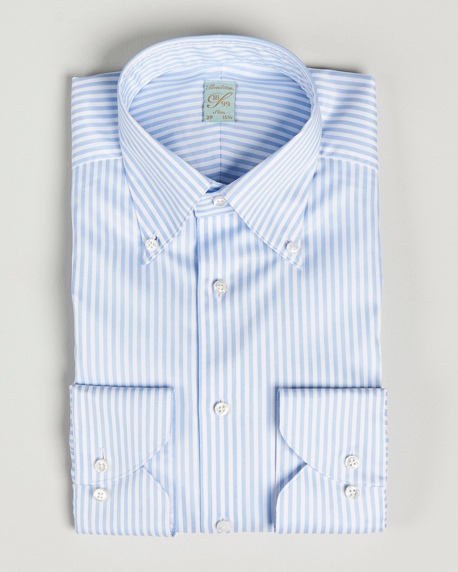 Herren |  | Stenströms | 1899 Slimline Button Down Stripe Shirt White/Blue