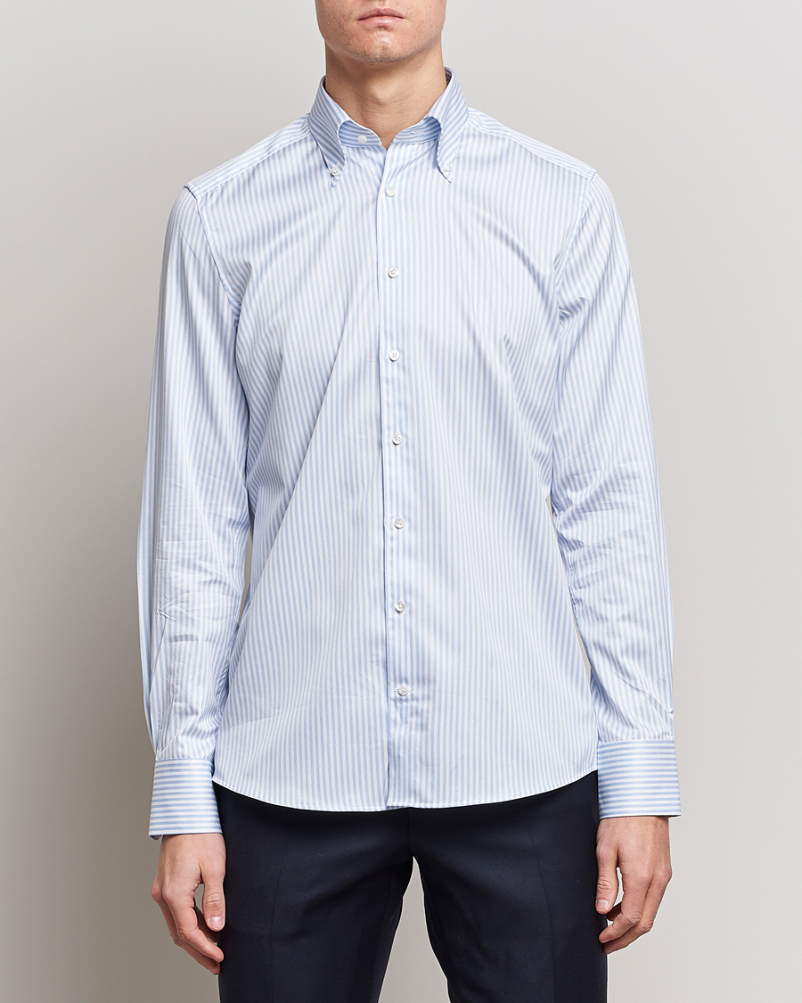 Herren | Businesshemden | Stenströms | 1899 Slimline Button Down Stripe Shirt White/Blue