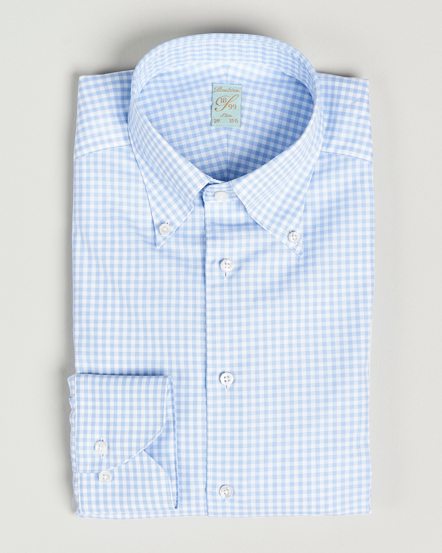 Herren |  | Stenströms | 1899 Slimline Button Down Check Shirt White/Blue