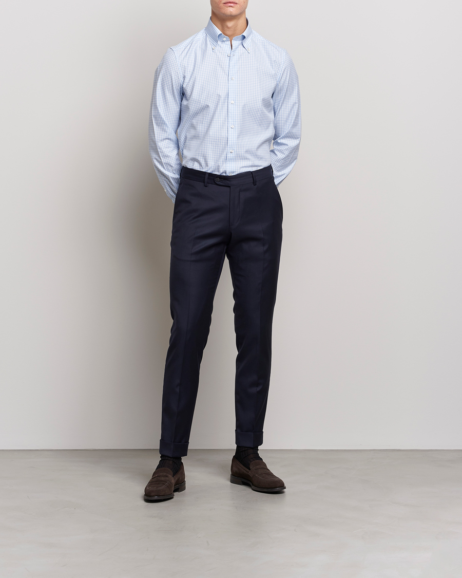 Herr |  | Stenströms | 1899 Slimline Button Down Check Shirt White/Blue