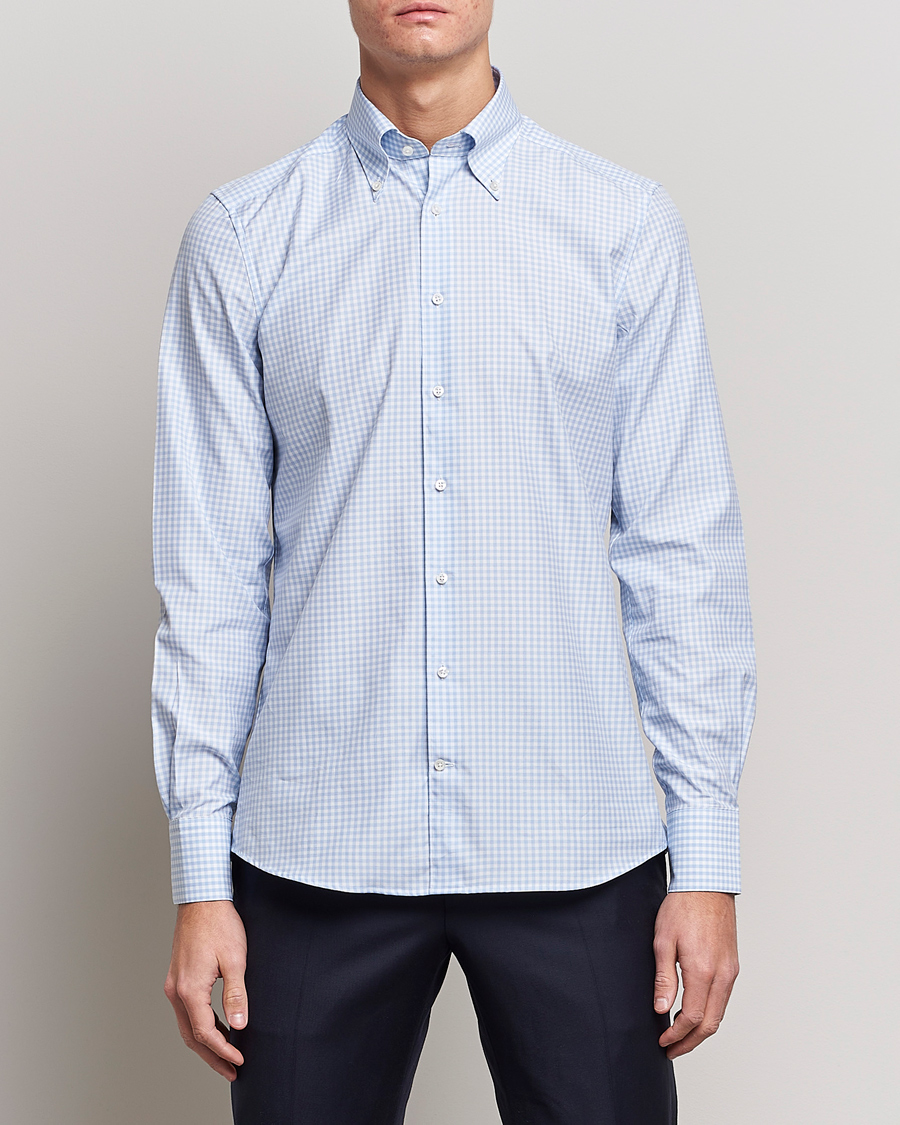 Herren | Hemden | Stenströms | 1899 Slimline Button Down Check Shirt White/Blue