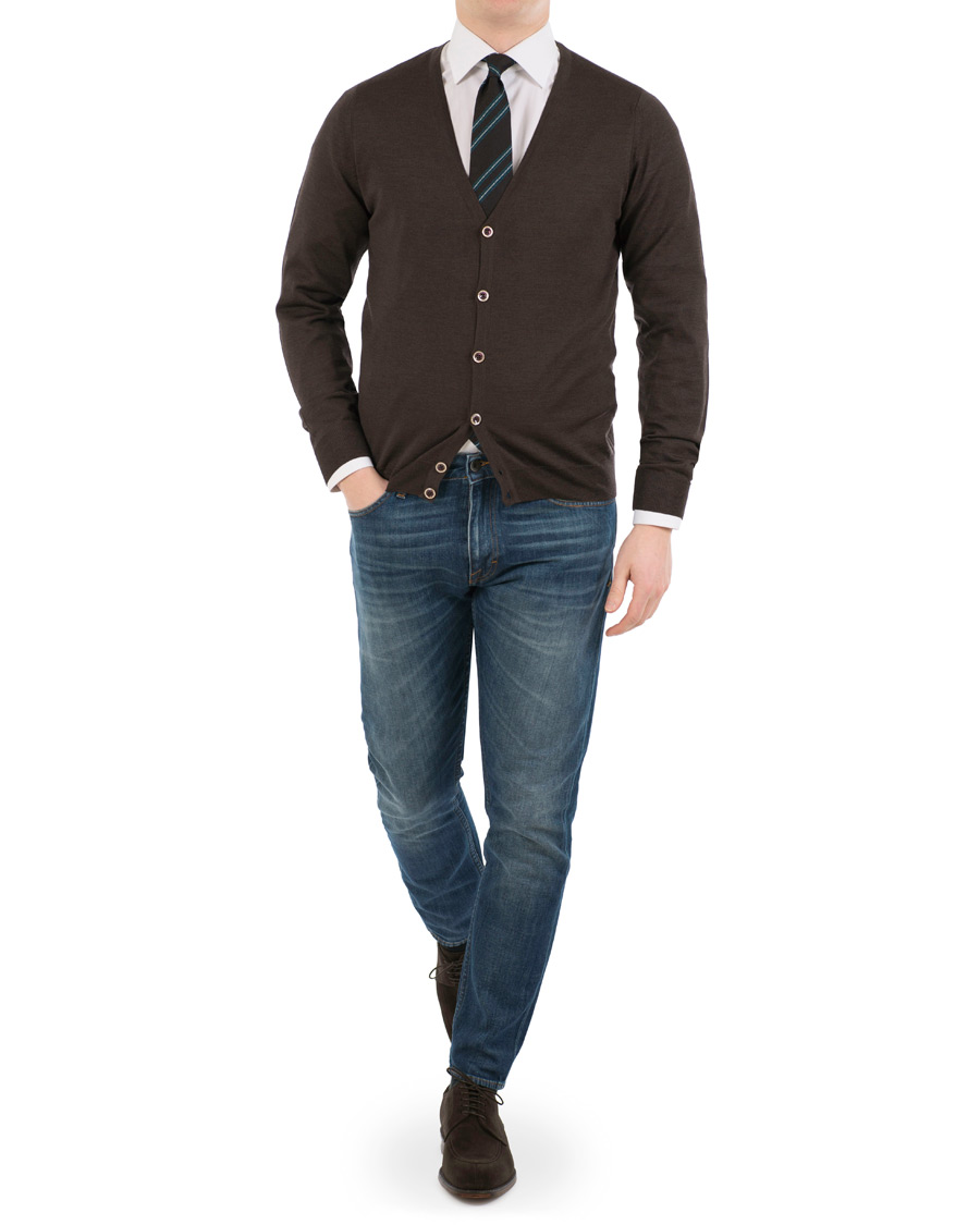 Herren | Pullover | Stenströms | Merino Zegna Knitted Cardigan Brown