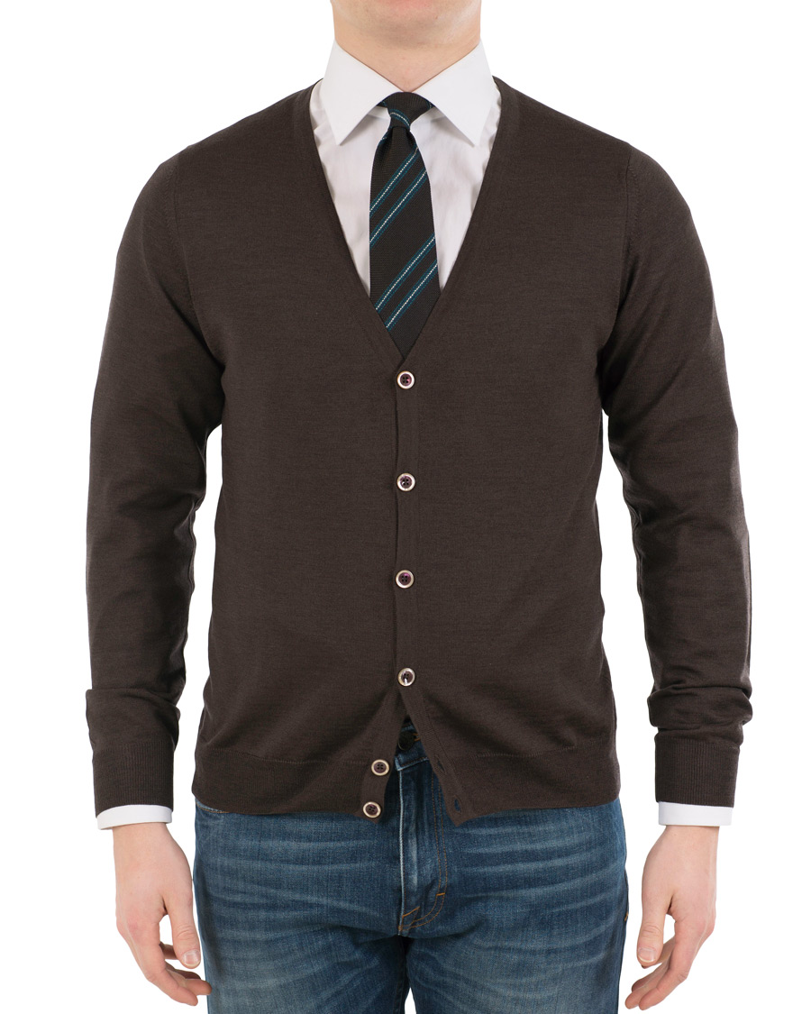 Herren | Pullover | Stenströms | Merino Zegna Knitted Cardigan Brown