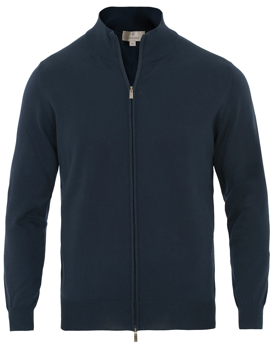 Herren | Pullover | Canali | Cotton Full Zip Navy