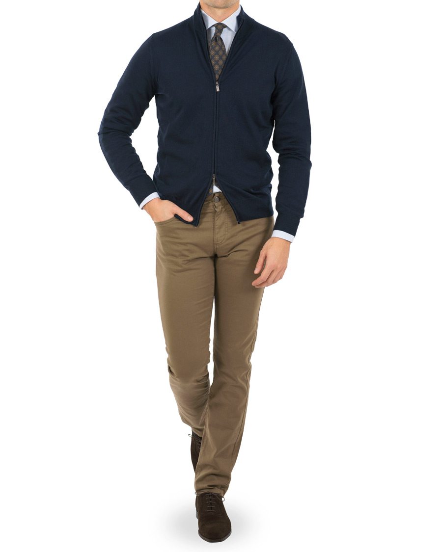 Herren | Pullover | Canali | Cotton Full Zip Navy