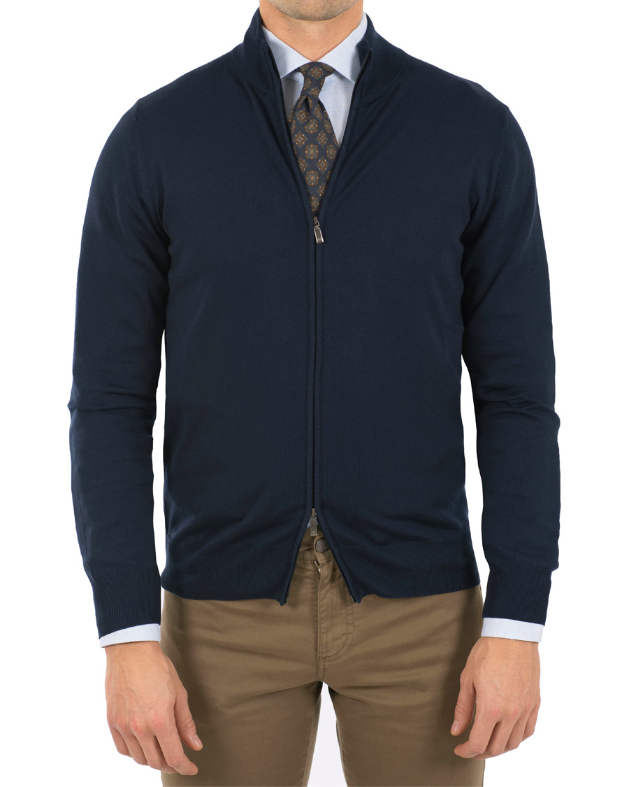 Herren | Pullover | Canali | Cotton Full Zip Navy