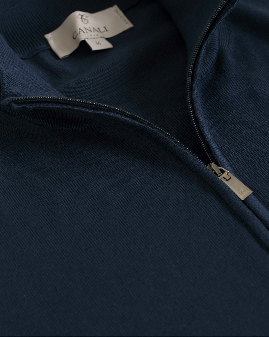 Herren | Pullover | Canali | Cotton Full Zip Navy