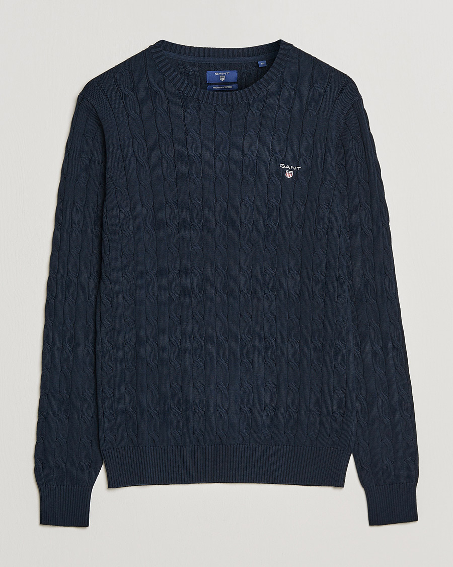 Herren | Pullover | GANT | Cotton Cable Crew Neck Pullover Evening Blue