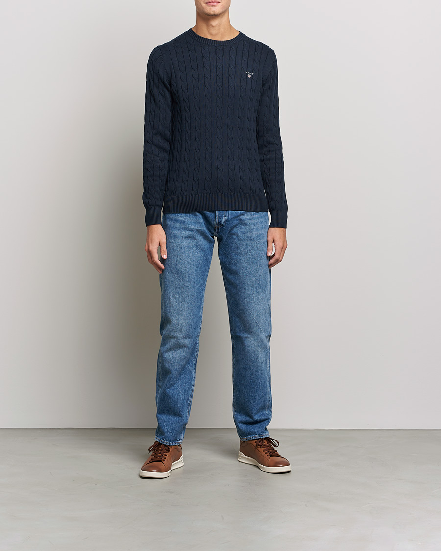 Herren | Pullover | GANT | Cotton Cable Crew Neck Pullover Evening Blue