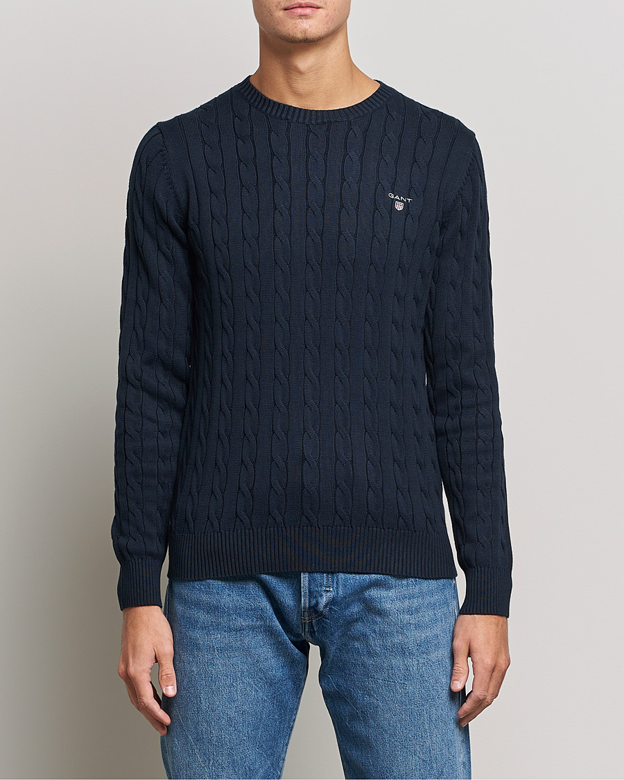 Herren | Pullover | GANT | Cotton Cable Crew Neck Pullover Evening Blue