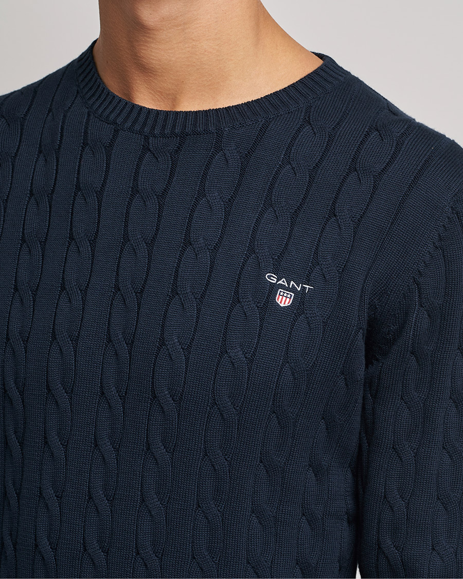 Herren | Pullover | GANT | Cotton Cable Crew Neck Pullover Evening Blue