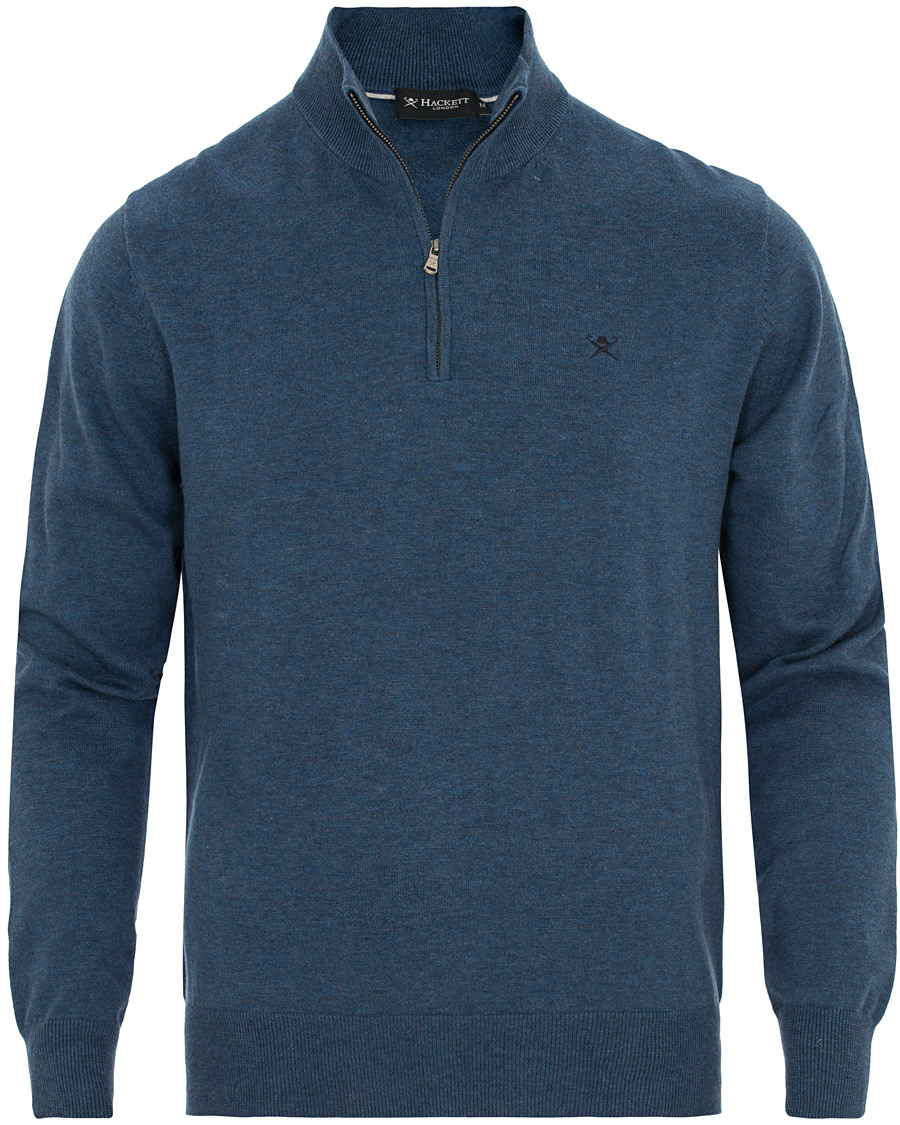Herren | Pullover | Hackett | Cotton/Silk Half Zip Dark Denim Blue