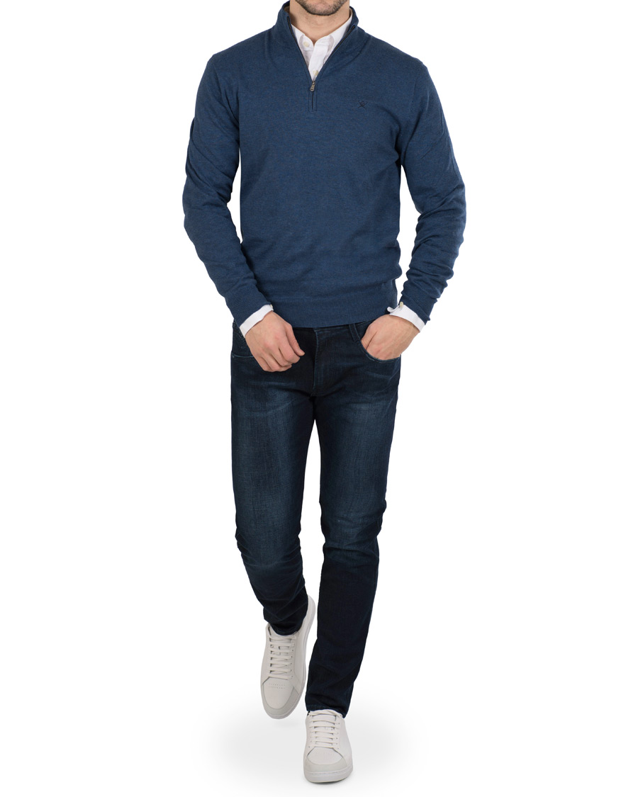Herren | Pullover | Hackett | Cotton/Silk Half Zip Dark Denim Blue