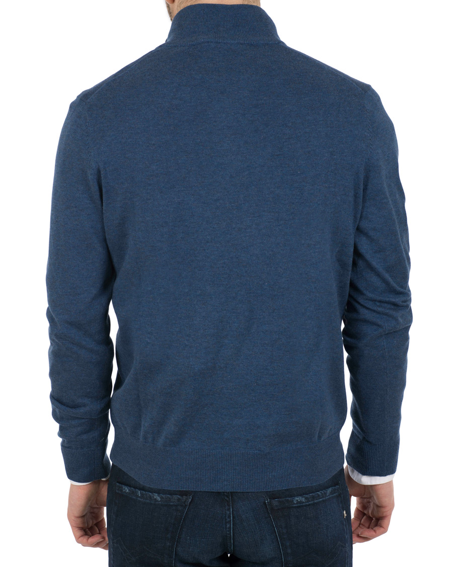 Herren | Pullover | Hackett | Cotton/Silk Half Zip Dark Denim Blue